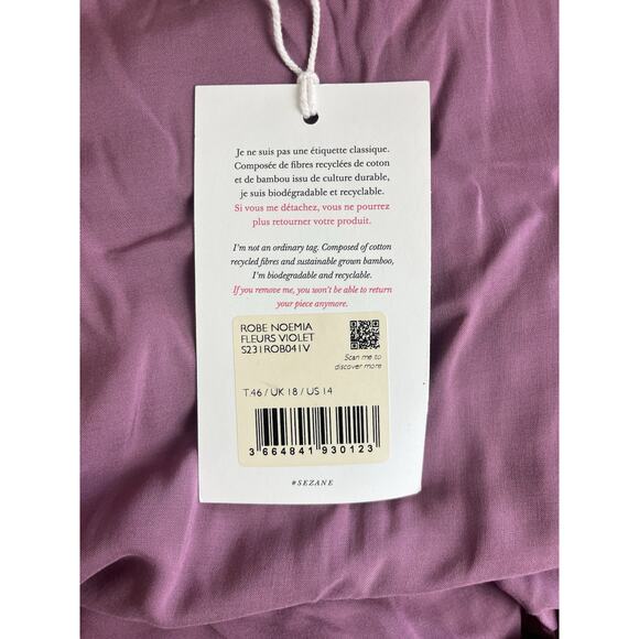 Sezane Noemia Mini Wrap Dress in Purple Flowers Long Sleece Boho NEW Size 46 - Picture 12 of 13